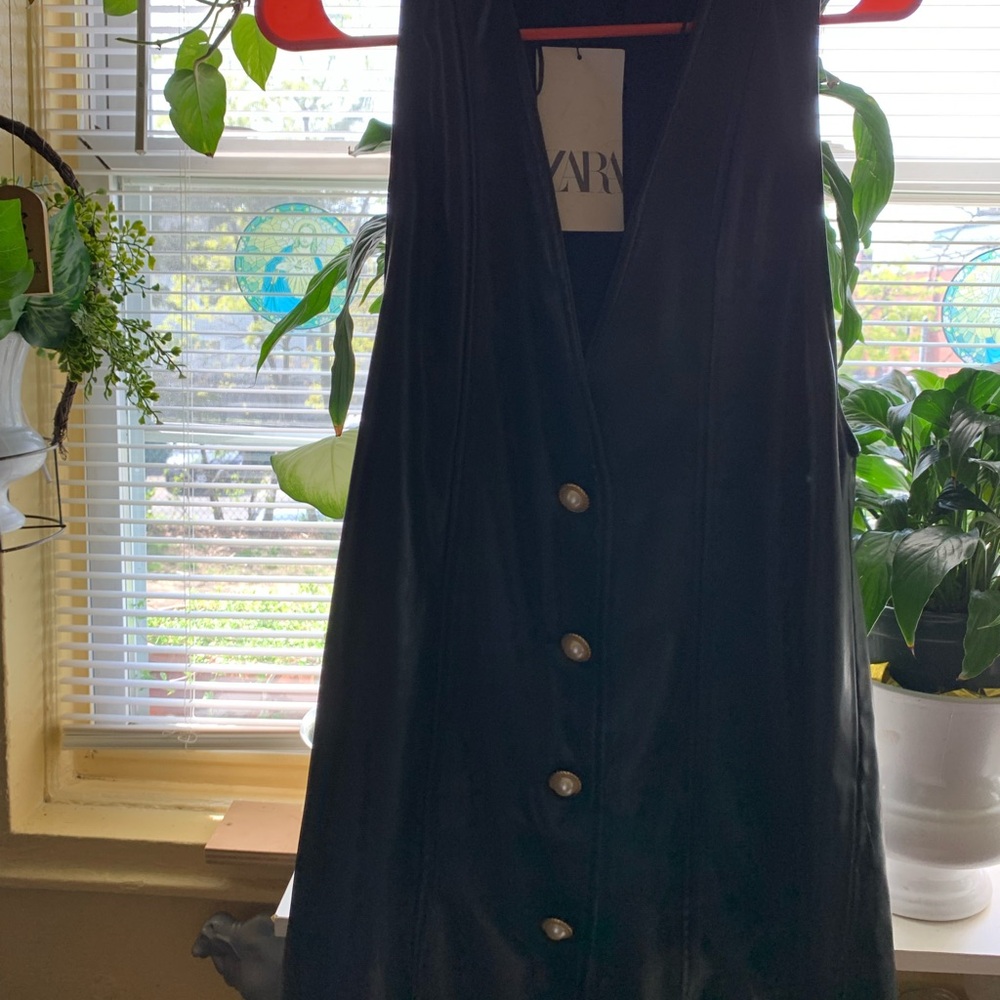Zara Black Button-Down Motorcycle Vest Dress